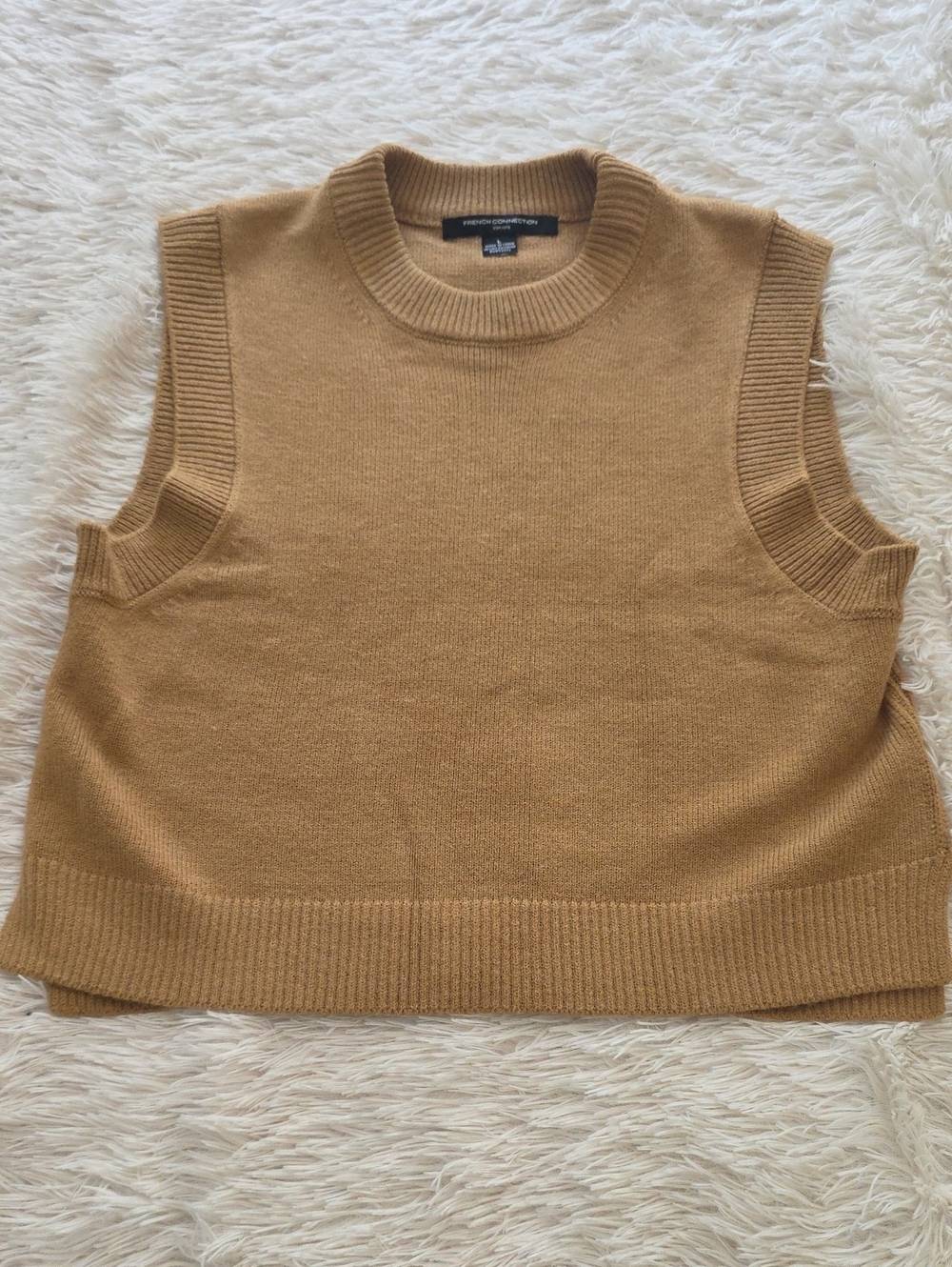 French Connection Camel Sleeveless Crew Neck Sweater Vest